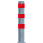 Impact protection bollards | as e-charging post protection |  152 mm | hot-dip galvanized and white powder-coated with 3 red reflective strips foil type RA1/A | To be fixed by plugs